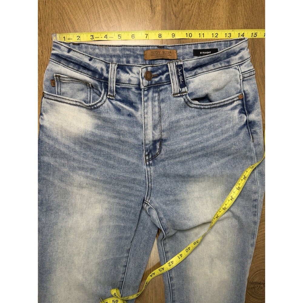 Judy Blue Jeans Plaid Cuff Sz 7/28 Med Wash Straight Fit Stretch JB88747 MD - Picture 12 of 15